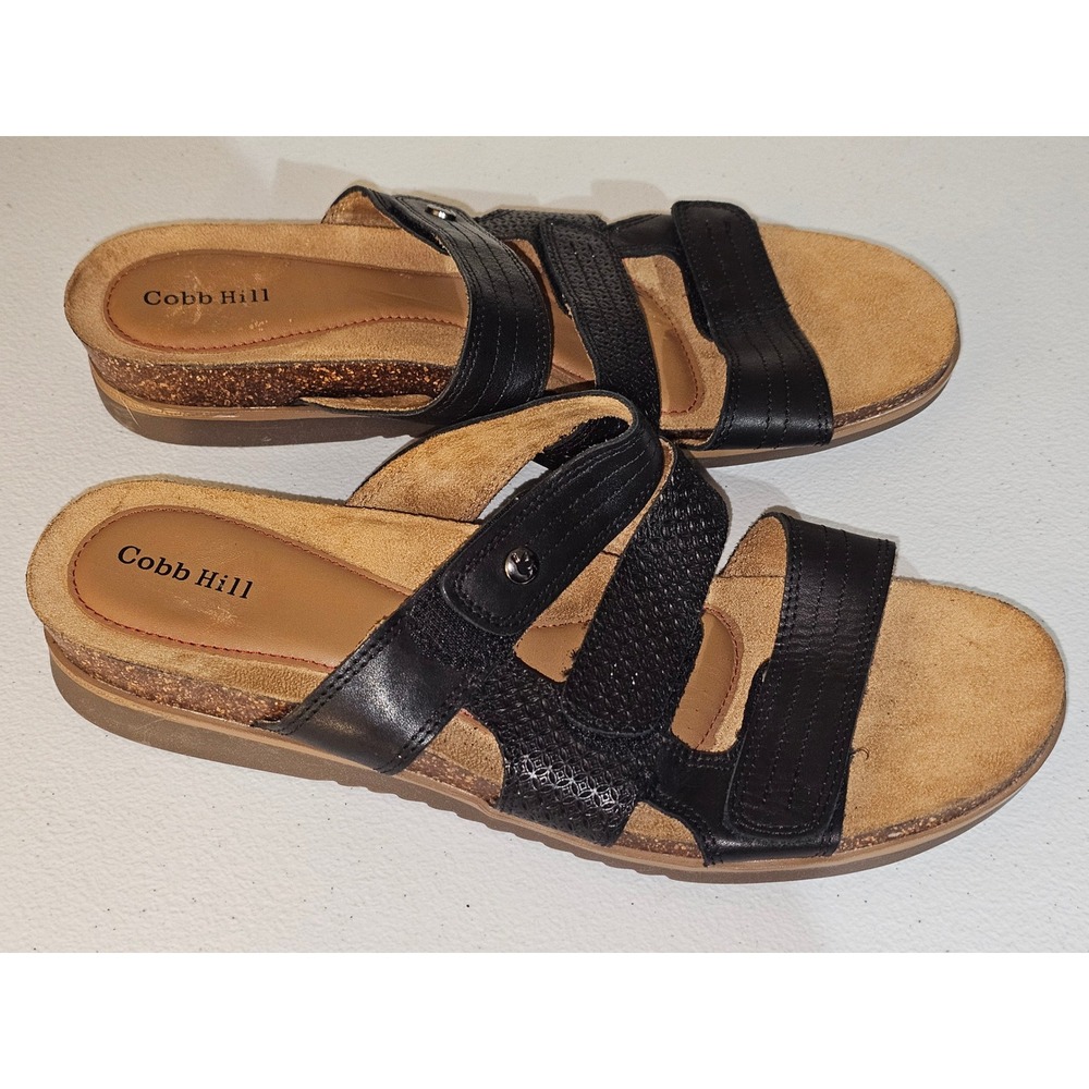 NWOT Cobb Hill‎ Womens Black Leather Cork Sandals 12